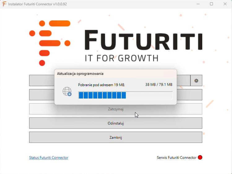 Proces pobierania i instalowania aktualizacji Futuriti Connectora