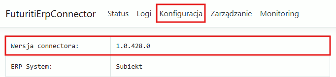 Informacja o wersji Futuriti Connectora w konfiguracji